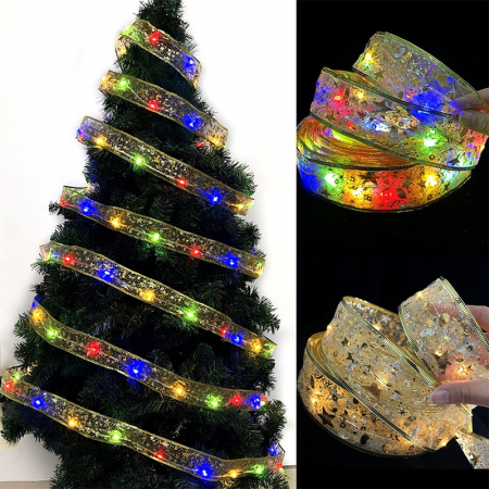 Decoratiuni, ornamente si articole Craciun - Panglică LED de Crăciun Flippy Aurie, lungime 1 m, 10 LED-uri, Baterii, Multicolor