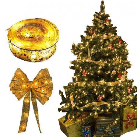 Decoratiuni, ornamente si articole Craciun - Panglică LED de Crăciun Flippy Aurie, lungime 4 m , 40 LED-uri, Baterii, Alb cald