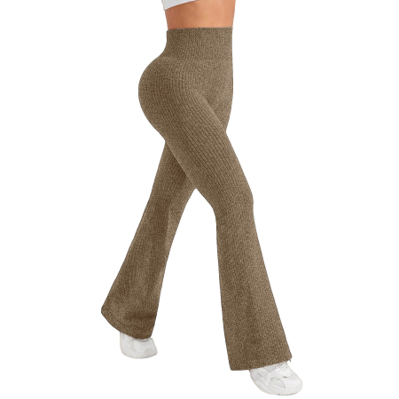 Articole sportive - Pantaloni Sport de Dama, Flippy, pentru Yoga, Talie Inalta, Evazati, Tricotati, Khaki, Marime XS