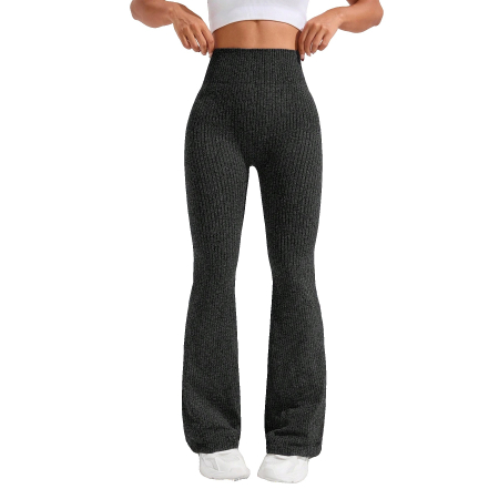 Sub 99 Lei - Pantaloni Sport de Dama, Flippy, pentru Yoga, Talie Inalta, Evazati, Tricotati, Negru, Marime S