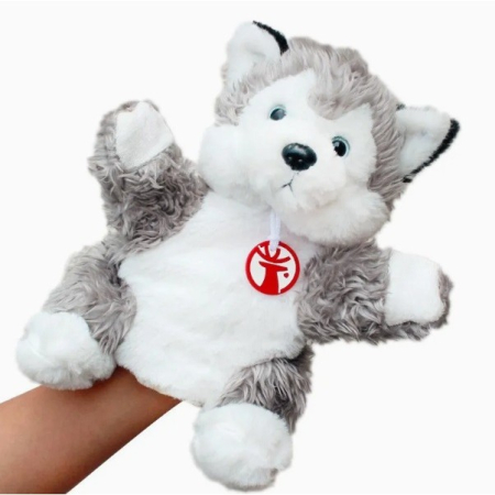 Jucarii, Copii & Bebe - Papusa de Mana pentru Teatru de Papusi, Flippy, din Plus, 25 x 10 x 8 cm, Model Husky, Gri