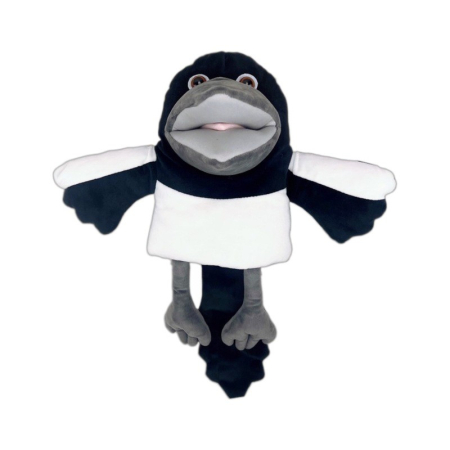 Jucarii, Copii & Bebe - Papusa de Mana pentru Teatru de Papusi, Flippy, din Plus, 30 cm, Model Pasare, Alb/Negru