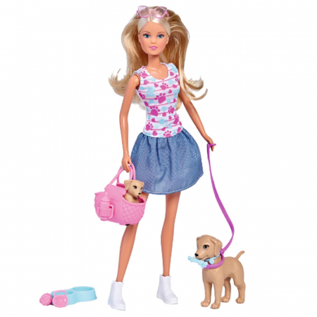 Sub 99 Lei - Papusa Simba Steffi Love Puppy Walk 29 cm cu 2 figurine si accesorii