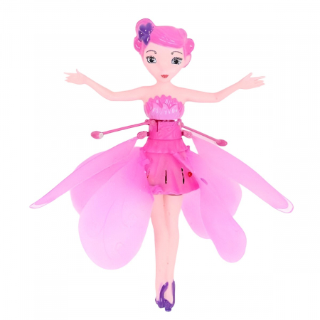 Papusa Zana Zburatoare, Flippy, Jucarie cu Senzor pentru Coordonarea Miscarilor, Incarcare USB, cu Lumini, 19x6.5 cm, Roz [0]