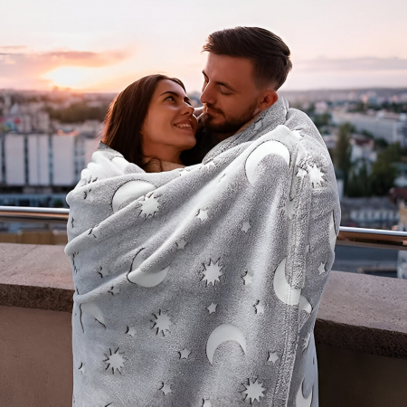 Patura Fosforescenta, Flippy, Moale, Pufoasa, Lumineaza in Intuneric, 1.5x2 m, Model Cer Instelat, Gri [7]