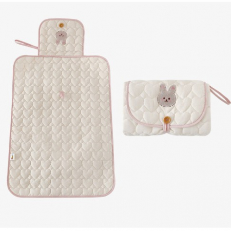 Jucarii, Copii & Bebe - Patura Multifunctionala, Flippy, pentru Schimbat Scutec, Impermeabila, din Bumbac, 50 x 70 cm, Portabila, Model Iepuras, Bej