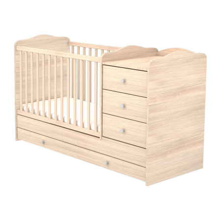 Jucarii, Copii & Bebe - Patut copii transformabil din lemn cu 4 sertare Hubners Eva Kombi 120x60 cm natur