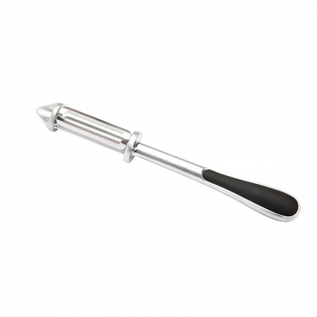 Ustensile de bucatarie - Peeler 2in1 pentru Legume si Fructe, Flippy, Multifunctional, cu 2 Lame de Curatati si Feliat, Varf Ascutit pentru Gaurit, 18 cm, din Otel Inoxidabil, Argintiu/Negru
