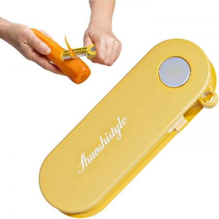 Peeler pentru Legume si Fructe, Flippy, 3.6 x 9.1 cm, Multifunctional, Curatator Pliabil, din ABS si Otel Inoxidabil, Galben [7]