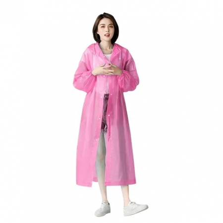 Pentru Casa si Camping - Pelerina de Ploaie, Flippy, pentru Adulti 150-180 cm, din EVA, Impermeabila, Rezistenta la Vant, Inchidere cu Capse, 140 g, Roz
