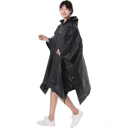 Pelerina de Ploaie, Flippy, pentru Adulti, EVA, Tip Poncho, Impermeabila, Rezistenta la Vant, Capse Laterale, 160 g, Negru [1]