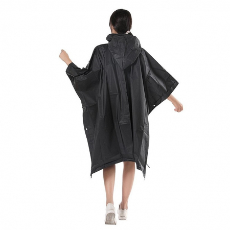 Pelerina de Ploaie, Flippy, pentru Adulti, EVA, Tip Poncho, Impermeabila, Rezistenta la Vant, Capse Laterale, 160 g, Negru [4]