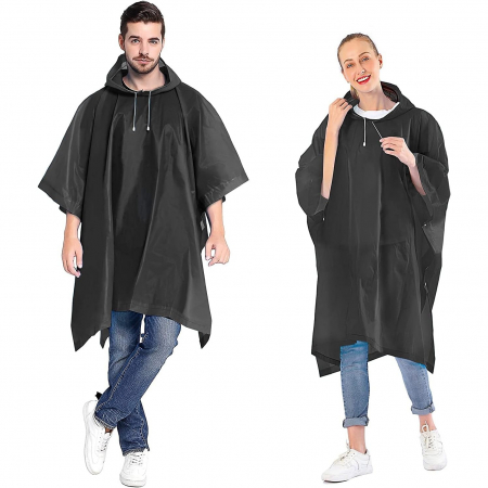 Pelerina de Ploaie, Flippy, pentru Adulti, EVA, Tip Poncho, Impermeabila, Rezistenta la Vant, Capse Laterale, 160 g, Negru [3]