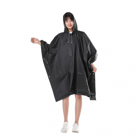 Pentru Casa si Camping - Pelerina de Ploaie, Flippy, pentru Adulti, EVA, Tip Poncho, Impermeabila, Rezistenta la Vant, Capse Laterale, 160 g, Negru