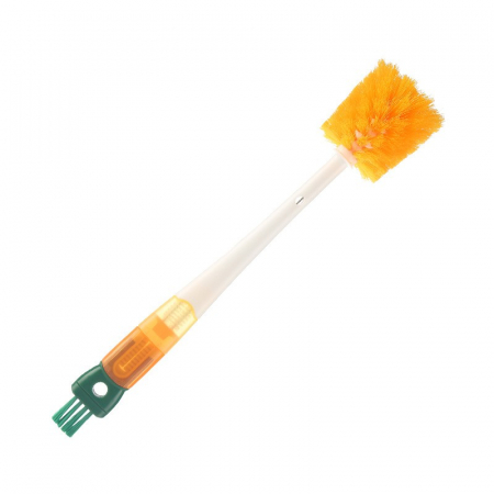 Pentru Casa si Camping - Perie 5 in 1 de Curatat Pahare, Cani, Sticle, Flippy, cu Maner Lung, Accesorii pentru Spalarea Paielor si Capacelor, Usor de Agatat, 36x7x7cm, Portocaliu-Alb