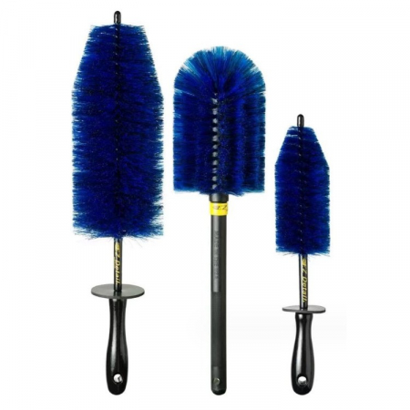 Pentru Casa si Camping - Set 3 Piese pentru Cosmetica Auto, Flippy, din Plastic si Otel, Maner Ergonomic, Perie Butuc, Anvelope, Detalii, Albastru