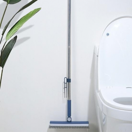 Lichidare Perie de Curatare pentru Podele si Rosturi, Flippy, Lungime Maner 105 cm, Capat Pivotant 180 Grade, Peri din PP, Otel si Plastic, Cleste pentru Scame si Par Inclus, Albastru [1]