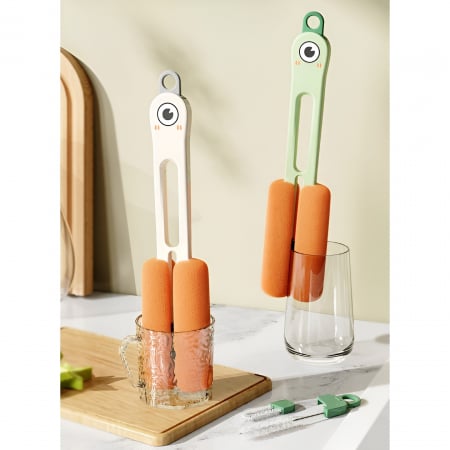 Perie de Curatat Pahare, Cani, Sticle, Flippy, cu Maner Lung si Burete, Accesorii pentru Spalarea Paielor si Capacelor, usor de Agatat, 27.5x11.4x6cm, Verde [2]