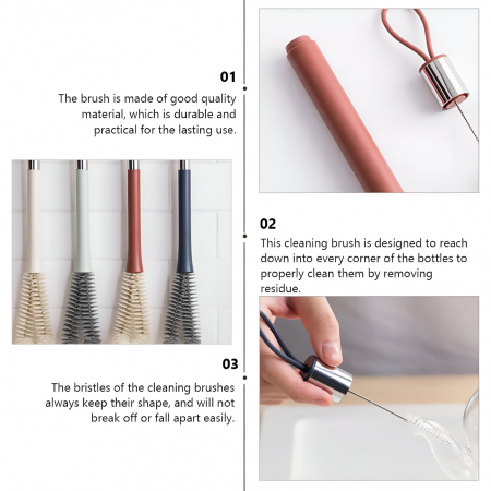 Perie de Curatat Pahare, Sticle, Biberoane, Flippy, cu Maner Lung, Uz Casnic, Silicon, Ergonomic, 3.9x5.4x38.5cm, Rosu [5]