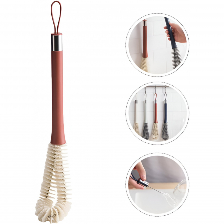 Perie de Curatat Pahare, Sticle, Biberoane, Flippy, cu Maner Lung, Uz Casnic, Silicon, Ergonomic, 3.9x5.4x38.5cm, Rosu [2]