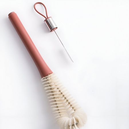 Perie de Curatat Pahare, Sticle, Biberoane, Flippy, cu Maner Lung, Uz Casnic, Silicon, Ergonomic, 3.9x5.4x38.5cm, Rosu [3]