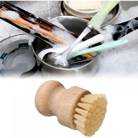 Perie de Curatat Vase si Alimente, Flippy, din Lemn de Fag, 8 x 5 cm, Perie din Sisal, Bej [1]