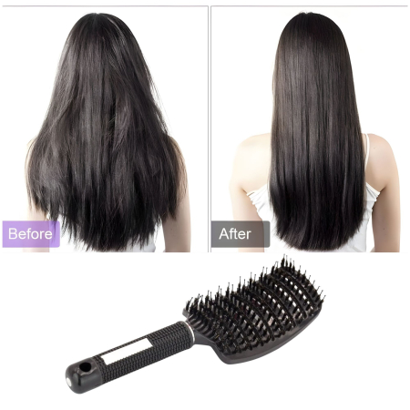 *LICHIDARE STOC* Perie de Par Curbata Ventilata, Flippy, Peri de Mistret + Nylon, Maner Antiderapant, Efect Masaj, Wet & Dry, 24.5 x 6.5 cm, Negru [3]