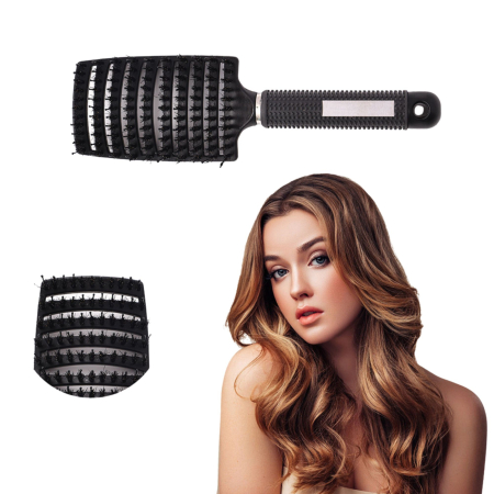 Perie de Par Curbata Ventilata, Flippy, Peri de Mistret + Nylon, Maner Antiderapant, Efect Masaj, Wet &amp; Dry, 24.5 x 6.5 cm, Negru [2]