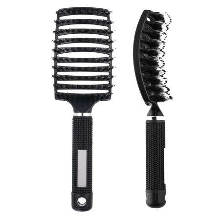 Perie de Par Curbata Ventilata, Flippy, Peri de Mistret + Nylon, Maner Antiderapant, Efect Masaj, Wet &amp; Dry, 24.5 x 6.5 cm, Negru [1]