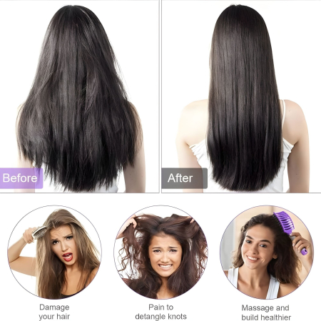 Perie de Par Curbata Ventilata, Flippy, Peri de Mistret + Nylon, Maner Antiderapant, Efect Masaj, Wet &amp; Dry, 24.5 x 6.5 cm, Violet [2]