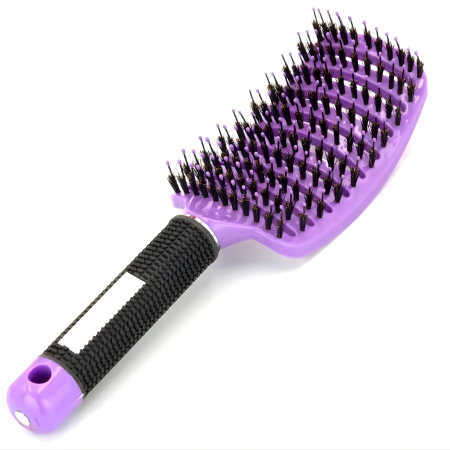 Ingrijire personala si Cosmetice - Perie de Par Curbata Ventilata, Flippy, Peri de Mistret + Nylon, Maner Antiderapant, Efect Masaj, Wet &amp; Dry, 24.5 x 6.5 cm, Violet