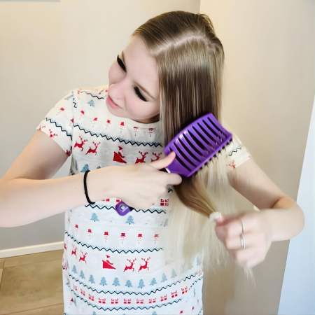 Perie de Par Curbata Ventilata, Flippy, Peri de Mistret + Nylon, Maner Antiderapant, Efect Masaj, Wet &amp; Dry, 24.5 x 6.5 cm, Violet [4]