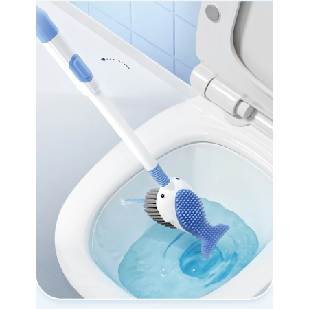 Perie de Toaleta, Flippy, cu Suport de Perete, Recipient Detergent, 2 Tipuri de Perii, Model Balena, Albastru [3]
