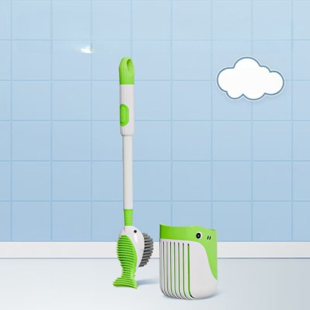 Perie de Toaleta, Flippy, cu Suport de Perete, Recipient Detergent, 2 Tipuri de Perii, Model Balena, Verde [4]