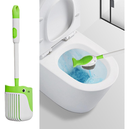 Perie de Toaleta, Flippy, cu Suport de Perete, Recipient Detergent, 2 Tipuri de Perii, Model Balena, Verde [6]