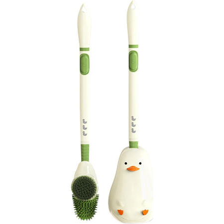 Pentru Casa si Camping - Perie de Toaleta, Flippy, cu Suport de Perete, Recipient Detergent, 2 Tipuri de Perii, Model Rata, Verde