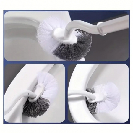 Perie de Toaleta, Flippy, Maner Curbat, cu Suport, 40 x 12 cm, Peri Flexibili, Alb [2]