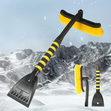 LICHIDARE Perie de Zapada cu Racleta pentru Masina, Flippy, Multifunctionala, Rotativa, Demontabila, cu Maner Antiderapant, Aluminiu, Plastic, Fragmentarea Ghetii de pe Parbriz, Solutia pentru Iarna,  [2]