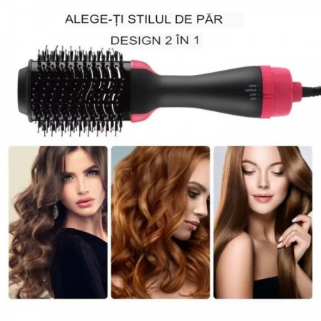 Perie Electrica de Par Fixa, Flippy, pentru Volum, Ceramica, 3 Setari de Temperatura, 1000W, pentru Toate Tipurile de Par, Negru-Roz [11]