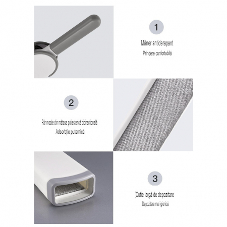 Perie Electrostatica, Flippy, Pentru Curatarea Parului de pe Haine si Tapiterii, 2 Fete, Autocuratare, 33 x 7.5 cm, Gri [8]