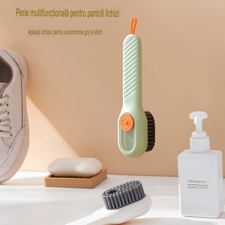 Perie pentru Curatare Incaltaminte cu Recipient pentru Detergent, Flippy, Perie Multifunctionala pentru Incaltaminte si Lenjerie, cu Peri Moi, Fara Deteriorare, 17.3 x 4.5 x 6 cm, Culoare Verde [1]