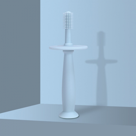 Lichidare Periuta de Dinti din Silicon pentru Bebelusi, Flippy, fara BPA, 360 Grade, Bariera Anti-Inghitire, Maner Ergonomic, 12.5 x 15 cm, Albastru [3]