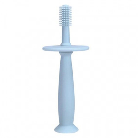 Jucarii, Copii & Bebe - Periuta de Dinti din Silicon pentru Bebelusi, Flippy, fara BPA, 360 Grade, Bariera Anti-Inghitire, Maner Ergonomic, 12.5 x 15 cm, Albastru
