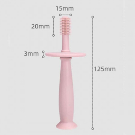 Periuta de Dinti din Silicon pentru Bebelusi, Flippy, fara BPA, 360 Grade, Bariera Anti-Inghitire, Maner Ergonomic, 12.5 x 15 cm, Roz [6]
