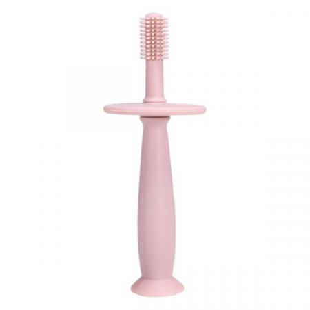 Jucarii, Copii & Bebe - Periuta de Dinti din Silicon pentru Bebelusi, Flippy, fara BPA, 360 Grade, Bariera Anti-Inghitire, Maner Ergonomic, 12.5 x 15 cm, Roz