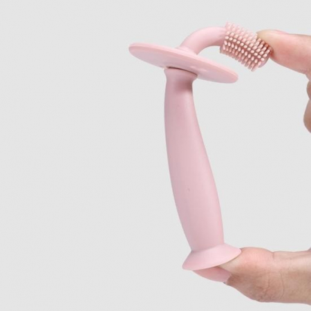 Periuta de Dinti din Silicon pentru Bebelusi, Flippy, fara BPA, 360 Grade, Bariera Anti-Inghitire, Maner Ergonomic, 12.5 x 15 cm, Roz [3]