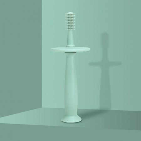 Periuta de Dinti din Silicon pentru Bebelusi, Flippy, fara BPA, 360 Grade, Bariera Anti-Inghitire, Maner Ergonomic, 12.5 x 15 cm, Turcoaz [2]