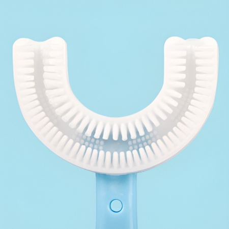 Periuta de Dinti in Forma de U, Flippy, pentru Copii 6-12 ani, Peri Moi, 12 cm, Model Inima, Culoare Albastru [1]