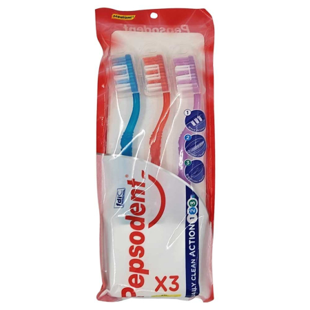 Sub 99 Lei - Periuta de Dinti, Pepsodent, cu Capac 3 buc Action Clean Medium