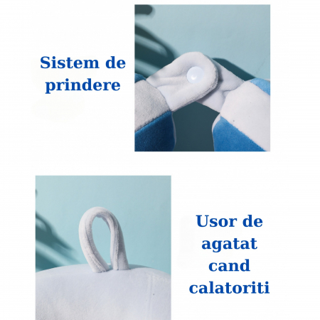 Perna de Calatorie, Flippy, Pentru Gat si Cap, Umplutura din Bumbac, 28x28x10 cm, cu Model Brodat Delfin, Albastru [4]